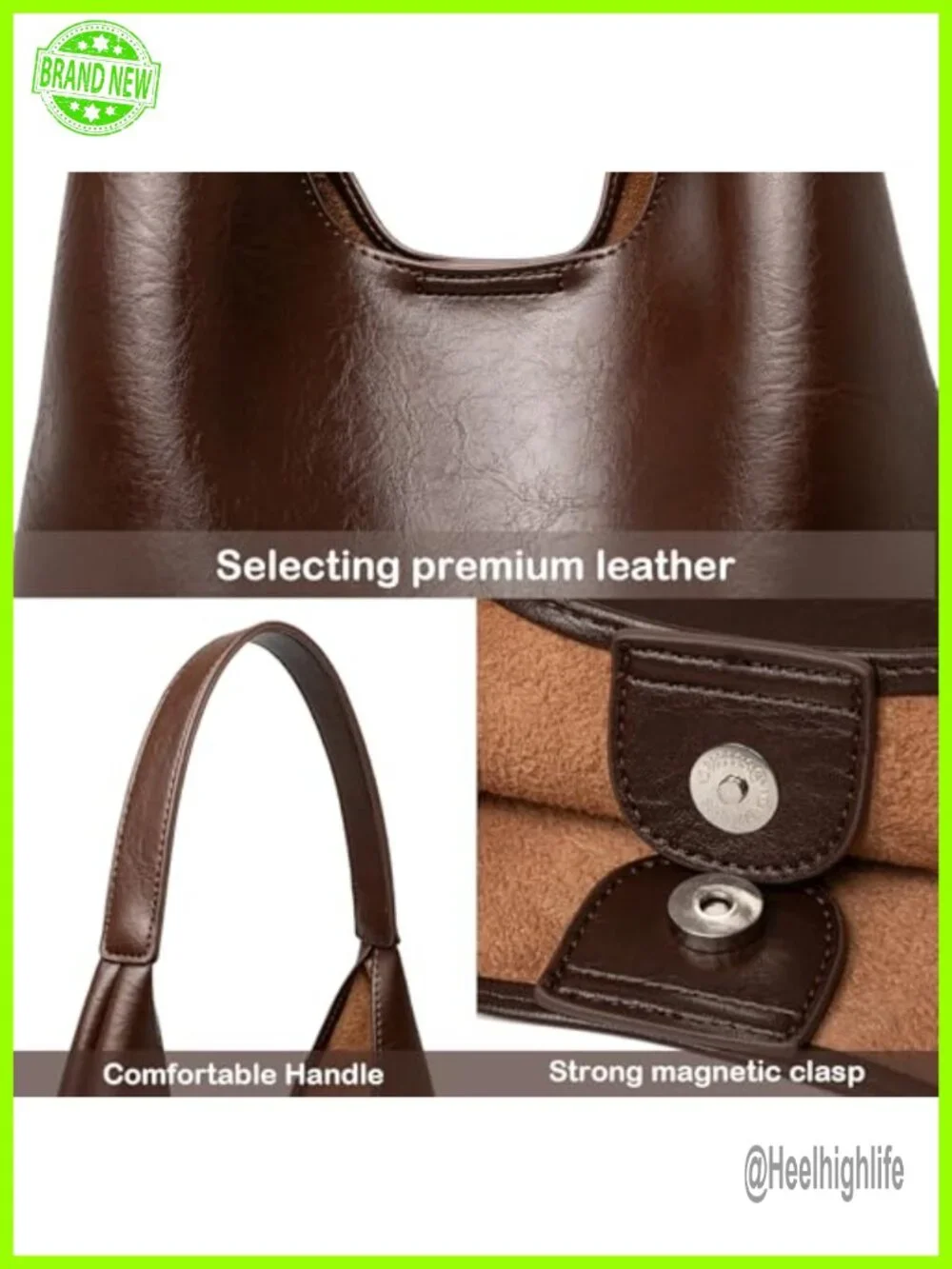 Large Capacity Soft Faux Leather Hobo Shoulder Bag with Inner Pouch